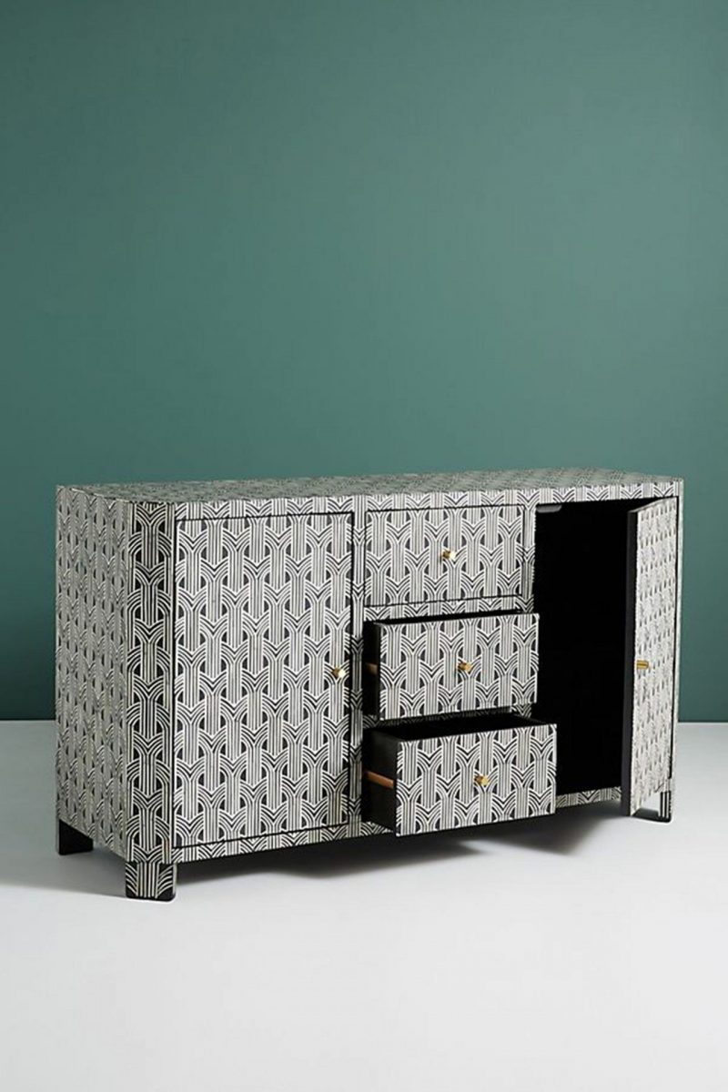 Antique Look Bone Inlay Buffet Table in Black Color - Image 3