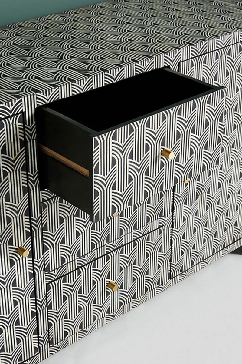 Antique Look Bone Inlay Buffet Table in Black Color - Image 5