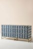 Bone Inlay Chest of 6 Drawers Ikat Design Table in Indigo Blue Color