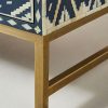 Bone Inlay Chest of 6 Drawers Ikat Design Table in Indigo Blue Color - Image 6