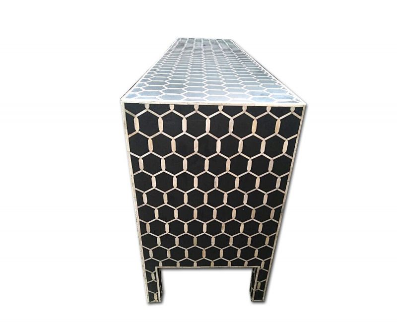Bone Inlay Chest of 9 Drawers Honeycomb Design in Black Col - Image 9