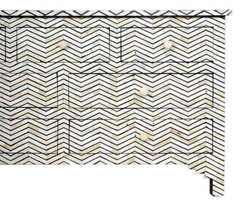 Bone Inlay Chest of 7 Drawers Chevron Design in Grey Color - Image 4