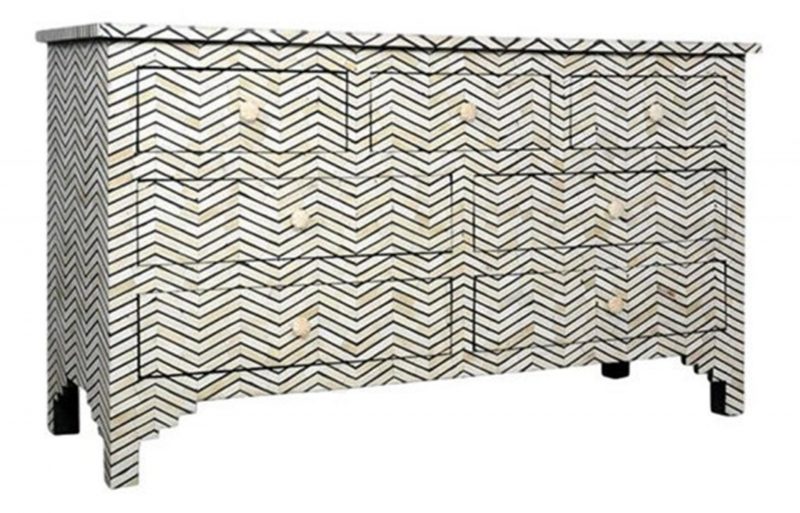 Bone Inlay Chest of 7 Drawers Chevron Design in Grey Color - Image 3
