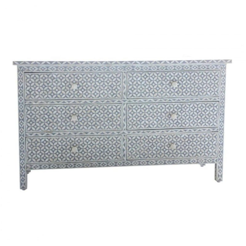 Bone inlay Chest of 6 Drawers Star Design in Grey color
