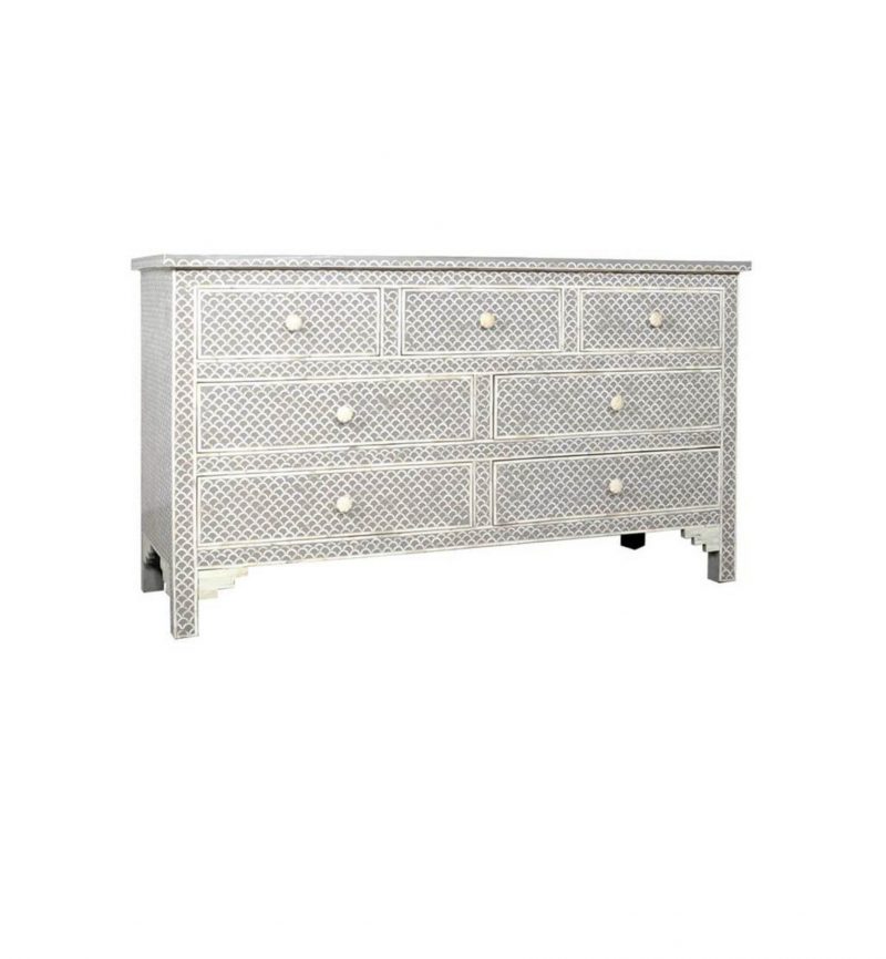 Bone Inlay Chest of 7 Drawers Fish-Scale Design in Grey Color - Image 2