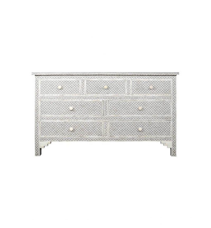 Bone Inlay Chest of 7 Drawers Fish-Scale Design in Grey Color
