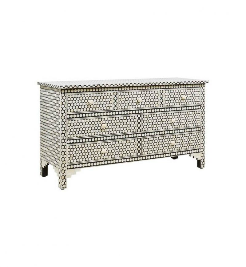 Bone Inlay Chest of 7 Drawers Hexagonal Design in Black Color - Image 3