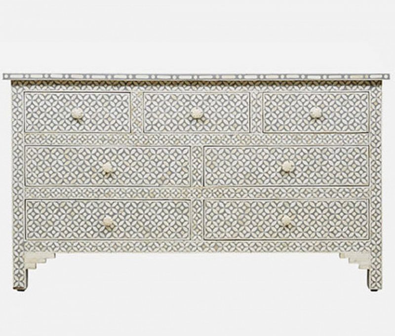 Bone Inlay Chest of 7 Drawers Geometric Design in Grey Color (Copy) - Image 2