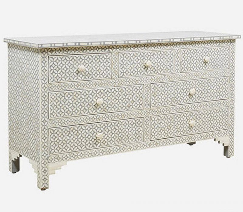 Bone Inlay Chest of 7 Drawers Geometric Design in Grey Color (Copy) - Image 3