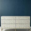 Bone Inlay Chest of 6 Drawers Floral Design in Grey Color