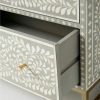 Bone Inlay Chest of 6 Drawers Floral Design in Grey Color - Image 5