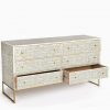 Bone Inlay Chest of 6 Drawers Geometric Design in Grey Color - Image 3