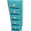 Bone Inlay Chest of 6 Drawers Tall Boy in Teal Green color - Image 3