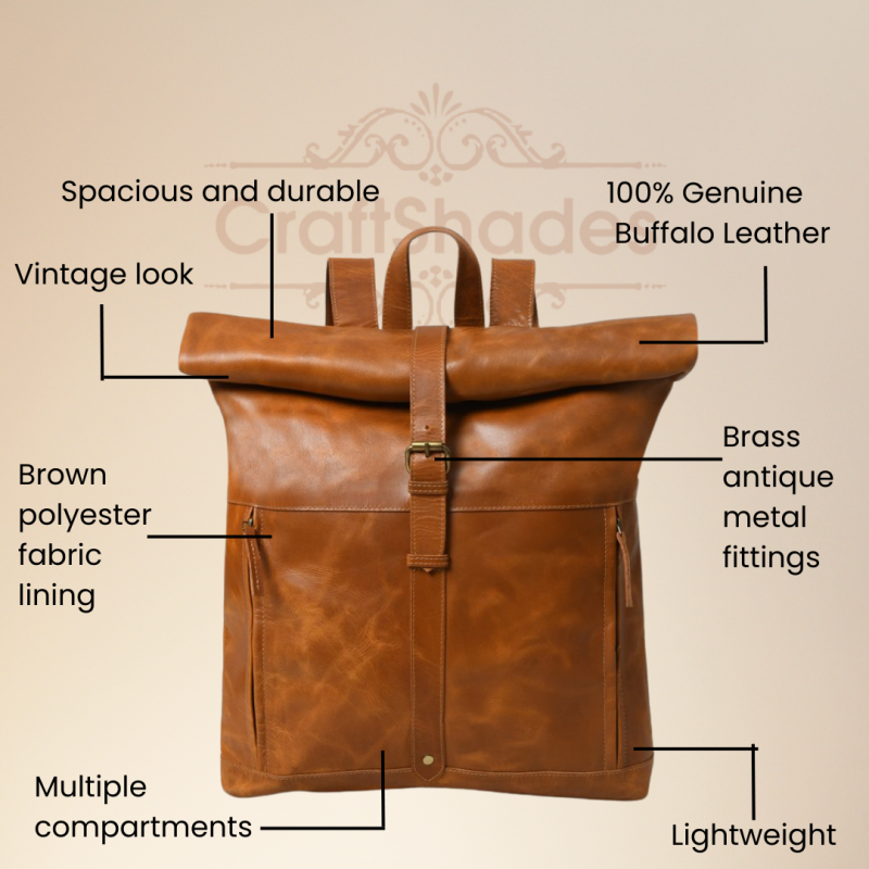 CraftShades-13*18 Inch buffalo leather backpack Unisex For Girls And Boys | 100 Genuine Leather - Image 3