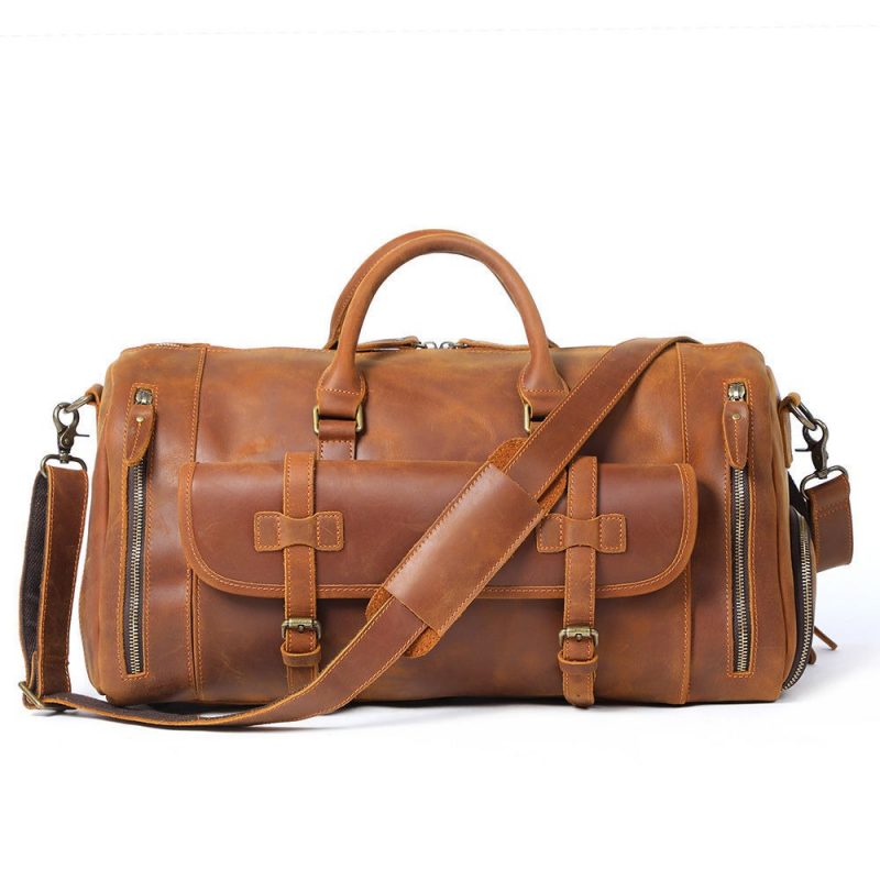 22 inch Buffalo Leather Duffle Bag with Shoes Compartment