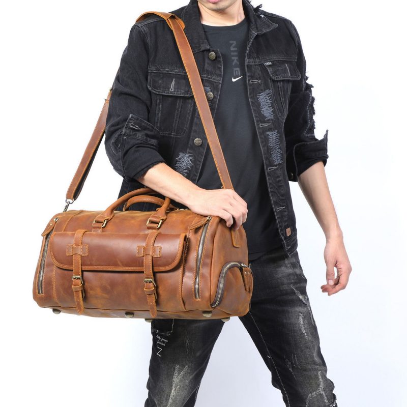 22 inch Buffalo Leather Duffle Bag with Shoes Compartment - CraftShades