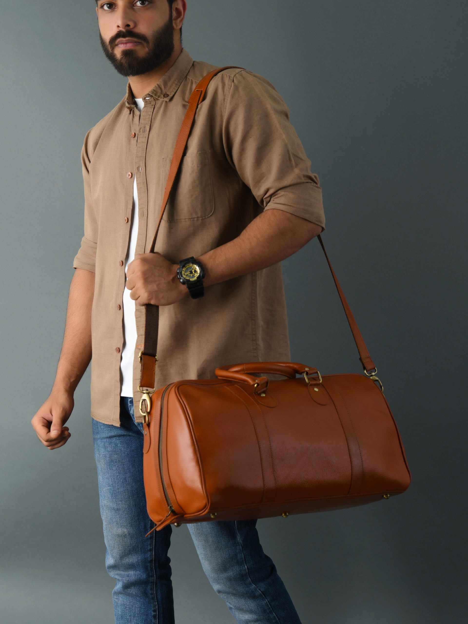 Craftshades Vintage Leather men’s Travel Duffle luggage Bag Brown ...