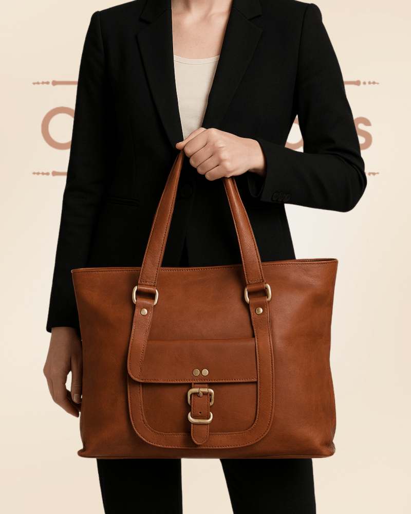 Craftshades – 13 inch Handcrafted Leather Women’s with pocket Tote Bag | 100% Genuine Leather - Image 2