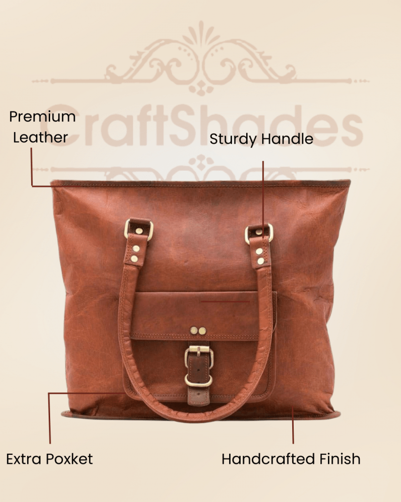 Craftshades – 13 inch Handcrafted Leather Women’s with pocket Tote Bag | 100% Genuine Leather - Image 3