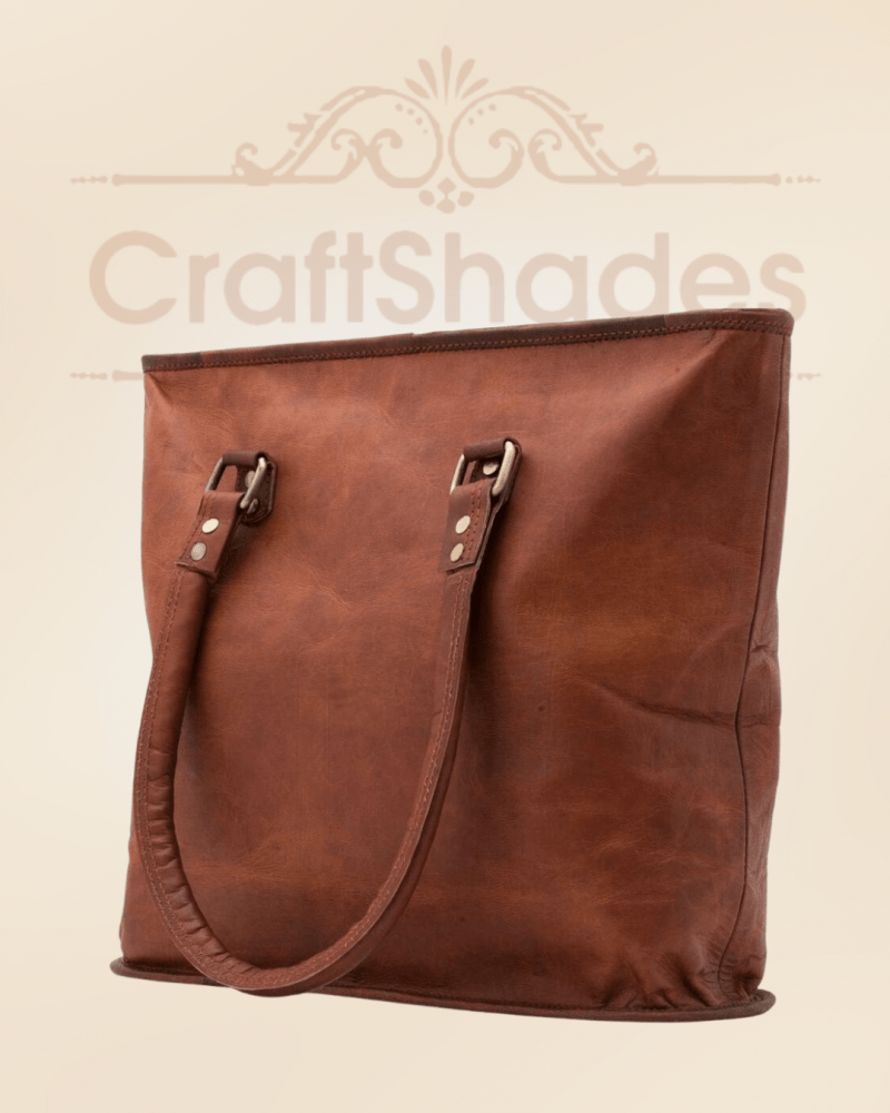 Craftshades – 13 inch Handcrafted Leather Women’s with pocket Tote Bag | 100% Genuine Leather - Image 4