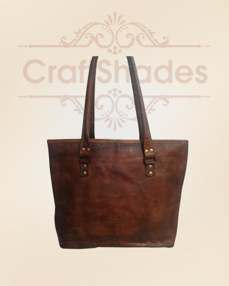 Craftshades – 16 inch Handcrafted Leather Women’s with pocket Tote Bag | 100% Genuine Leather - Image 5
