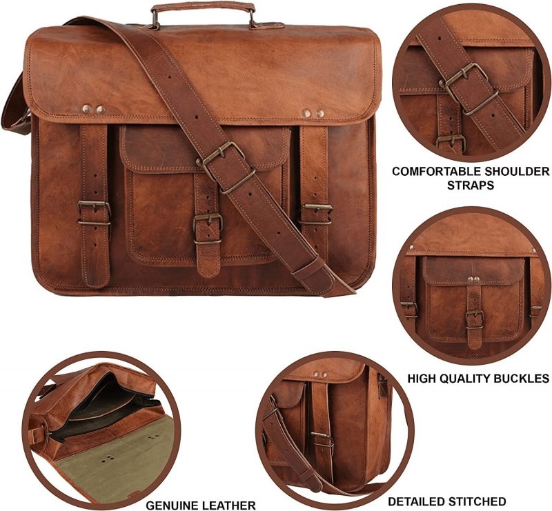 Craftshades – 15 Inch | Classic Handcrafted Goat Leather Laptop Bag | 100% Genuine Leather - Image 2