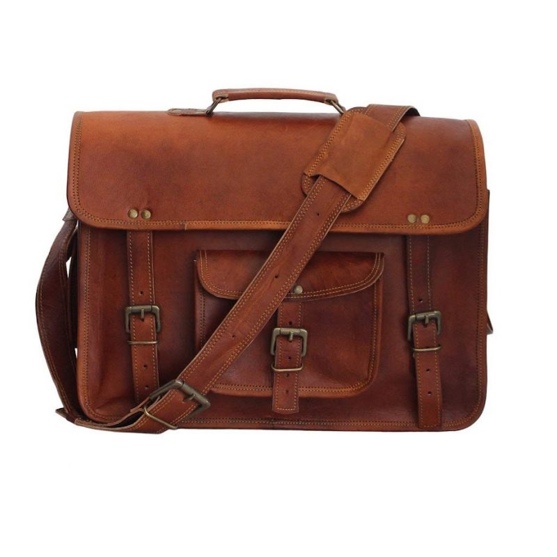 Craftshades –  13 Inch Single Pocket Double Strip Handcrafted Satchel Goat Leather Bag | 100% Genuine Leather - Image 3