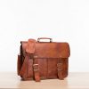 Craftshades – 15 Inch Double Strip Handcrafted Messenger Goat Leather Bag (Brown) | 100% Genuine Leather