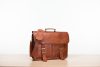 Craftshades – 15 Inch Double Strip Handcrafted Messenger Goat Leather Bag (Brown) | 100% Genuine Leather