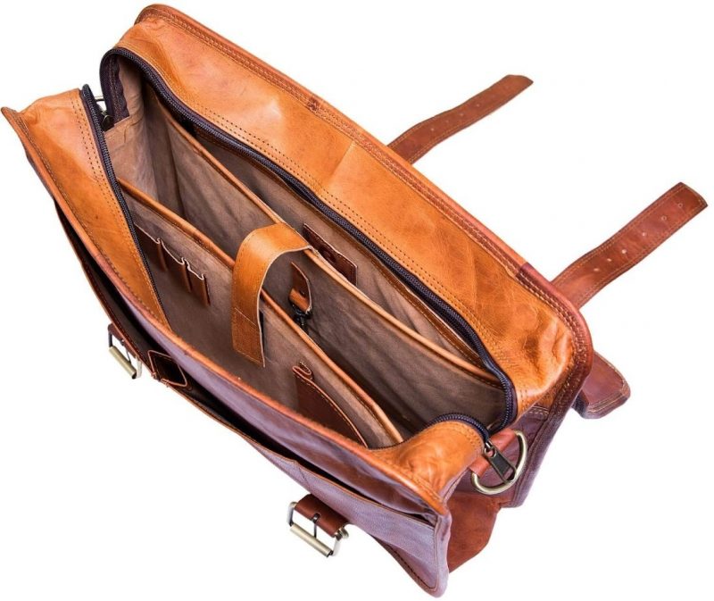 Craftshades – 15 Inch Double Strip Handcrafted Messenger Goat Leather Bag (Brown) | 100% Genuine Leather - Image 6