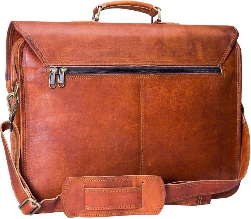 Craftshades – 15 Inch Double Strip Handcrafted Messenger Goat Leather Bag (Brown) | 100% Genuine Leather - Image 4