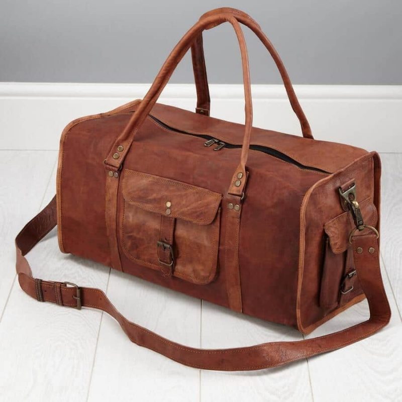 Craftshades -  20 inch 3 Outer Pockets (Expandable) Edge Handcrafted Duffle Goat Leather Bag | 100% Genuine Leather - Image 3