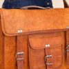 Craftshades – 11*15 Inch Single Pocket Double Strip Handcrafted Satchel goat Leather Bag | 100% Genuine Leather - Image 3