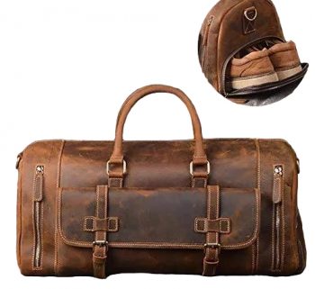24 inch Buffalo Leather Duffle Bag with Shoes Compartment