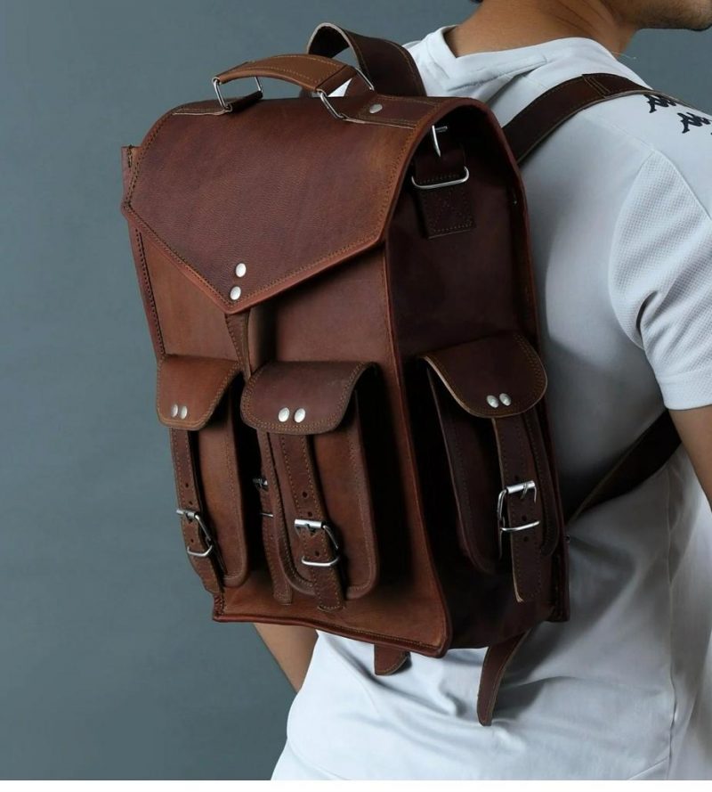 Craftshades – 10 x 13 Inch 4 Pockets Dark Brown Handcrafted Leather Backpack | 100% Genuine Leather - Image 2