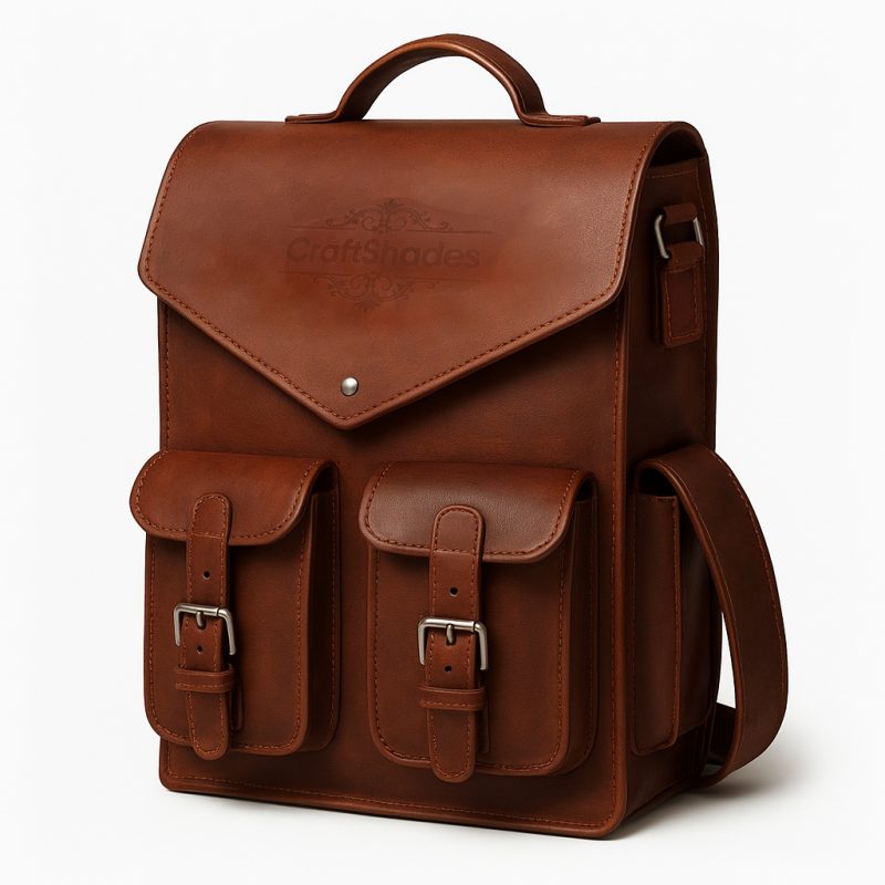 Craftshades – 11 x 15 x 3 Inch 4 Pockets Dark Brown Handcrafted Leather Backpack | 100% Genuine Leather
