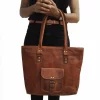 Craftshades – 16 inch Handcrafted Leather Women’s with pocket Tote Bag | 100% Genuine Leather