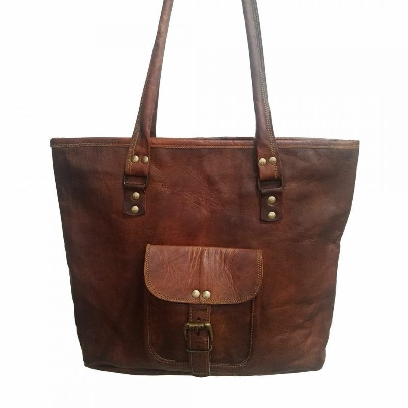 Craftshades – 16 inch Handcrafted Leather Women’s with pocket Tote Bag | 100% Genuine Leather