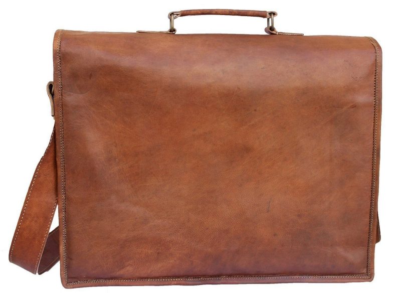Craftshades –  13 Inch Single Pocket Double Strip Handcrafted Satchel Goat Leather Bag | 100% Genuine Leather - Image 4