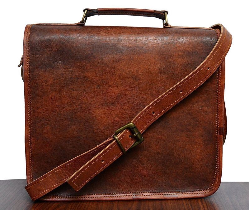 Craftshades – 13 Inch Single Pocket Double Strip Handcrafted Satchel Goat Leather Bag | 100% Genuine Leather - Image 5