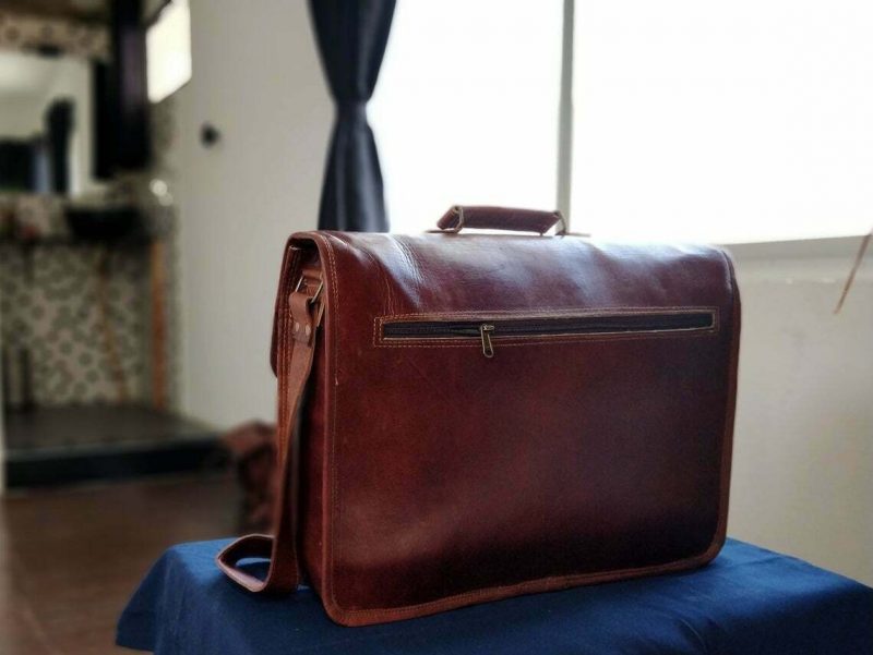 Craftshades – 11*15 Inch | Double Strip Handcrafted Messenger goat Leather Bag (Brown) | 100% Genuine Leather - Image 2