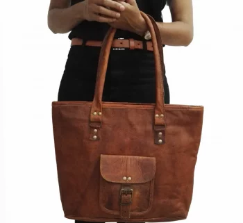 Craftshades – 16 inch Handcrafted Leather Women’s with pocket Tote Bag | 100% Genuine Leather