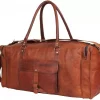 Craftshades -  |  22 Inch 3 Compartments (Expandable) Handcrafted Duffle Goat Leather Bag (Brown) | 100% Genuine Leather