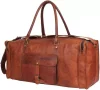 Craftshades -  |  22 Inch 3 Compartments (Expandable) Handcrafted Duffle Goat Leather Bag (Brown) | 100% Genuine Leather