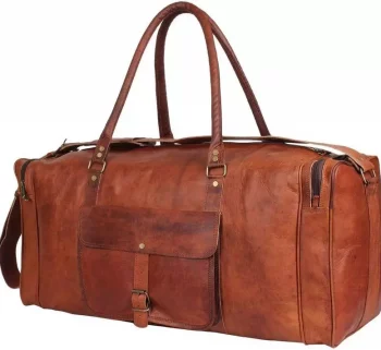 Craftshades -  |  22 Inch 3 Compartments (Expandable) Handcrafted Duffle Goat Leather Bag (Brown) | 100% Genuine Leather