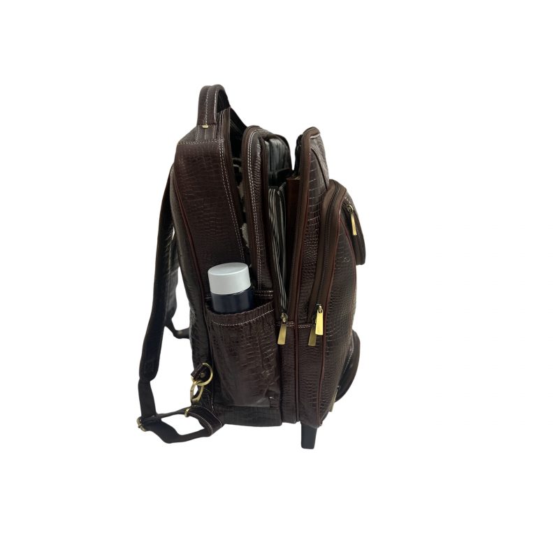 Leather Backpack For men office use with laptop compartment (Brown) - Image 3