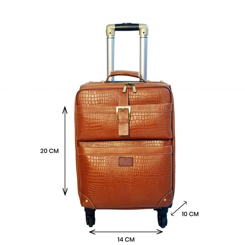 Leather Trolley Travel Bag Weekender Overnight Light Brown Leather Bag With Four Wheels Leather Cabin - Image 5