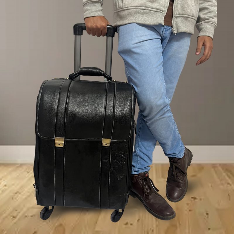 Leather Laguage Trolly Bag (Black) - Image 2