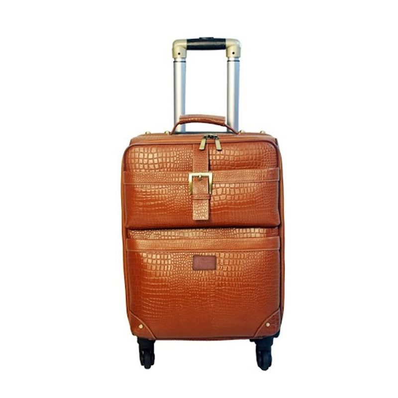 Leather Trolley Travel Bag Weekender Overnight Light Brown Leather Bag With Four Wheels Leather Cabin - Image 10