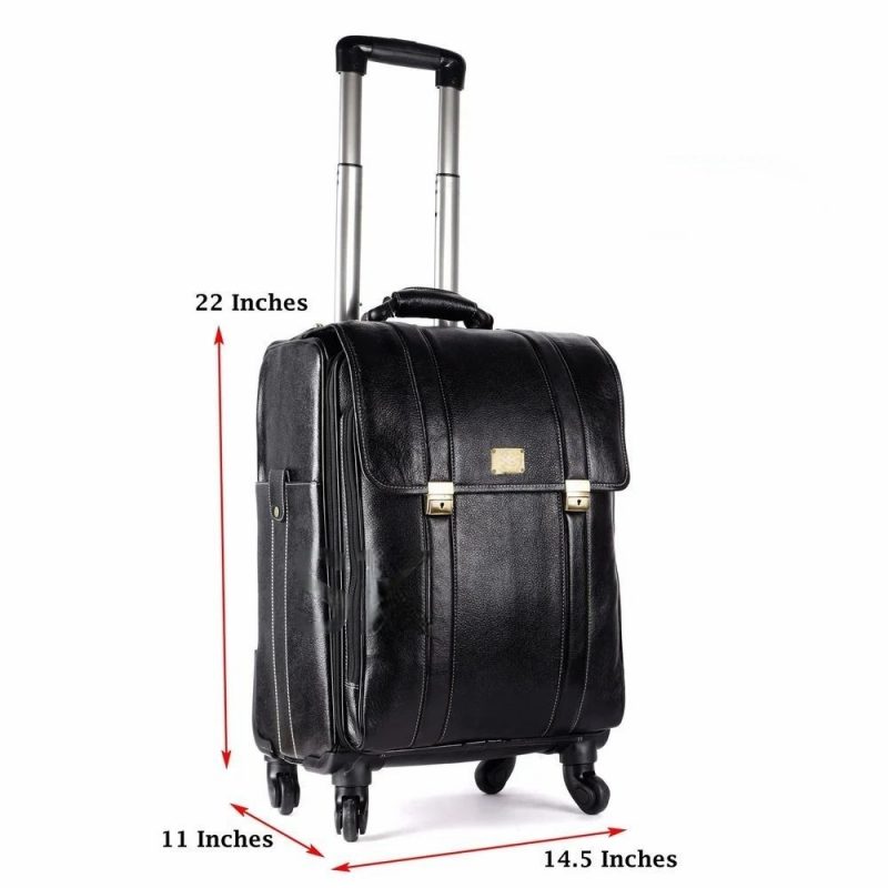 Leather Laguage Trolly Bag (Black) - Image 4